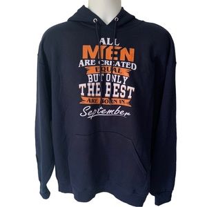 NWOT Men Born September Novelty Astrology Navy Blue Hooded Drawstring Sweatshirt
